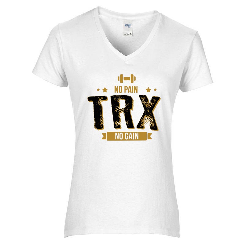 Női V-nyakú póló TRX no pain no gain