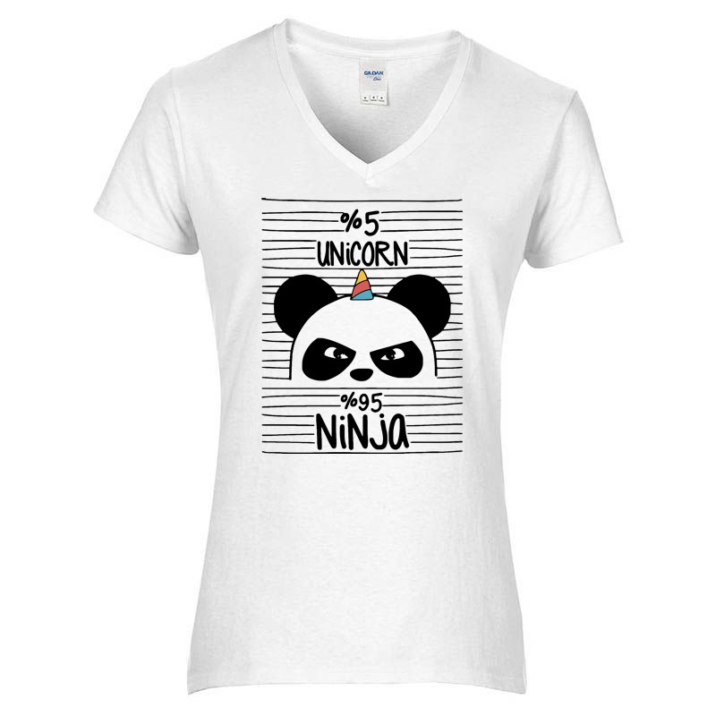 Női V-nyakú póló Ninja panda