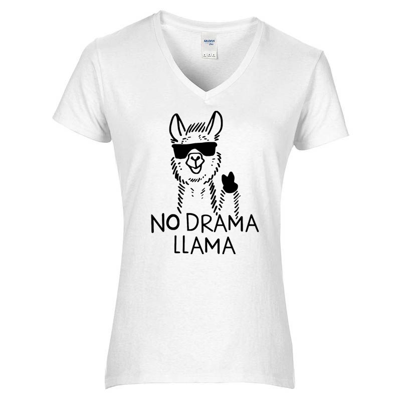 Női V-nyakú póló No drama LLama