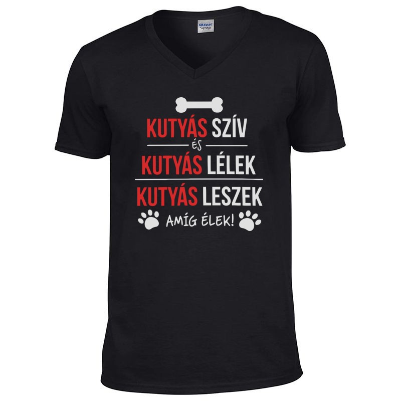 V-nyakú póló Kutyás szív kutyás lélek
