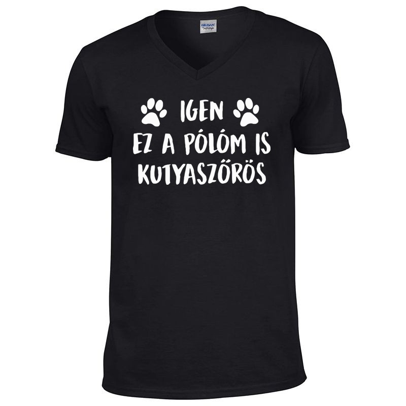 V-nyakú póló Igen, ez a pólóm is kutyaszőrös