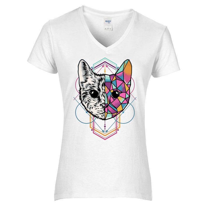 Női V-nyakú póló Color cat