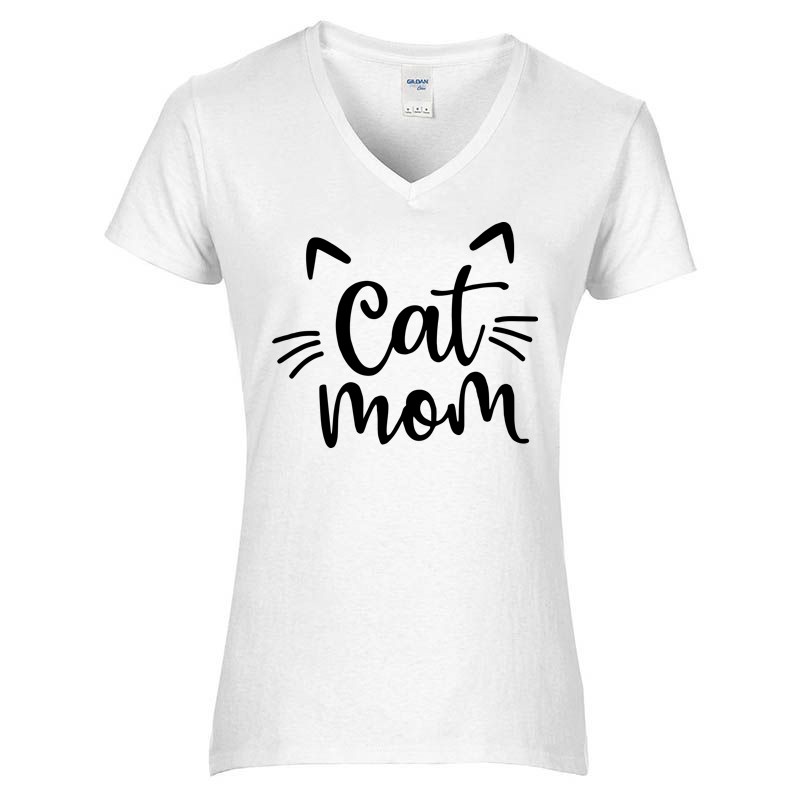 Női V-nyakú póló Fekete cat mom