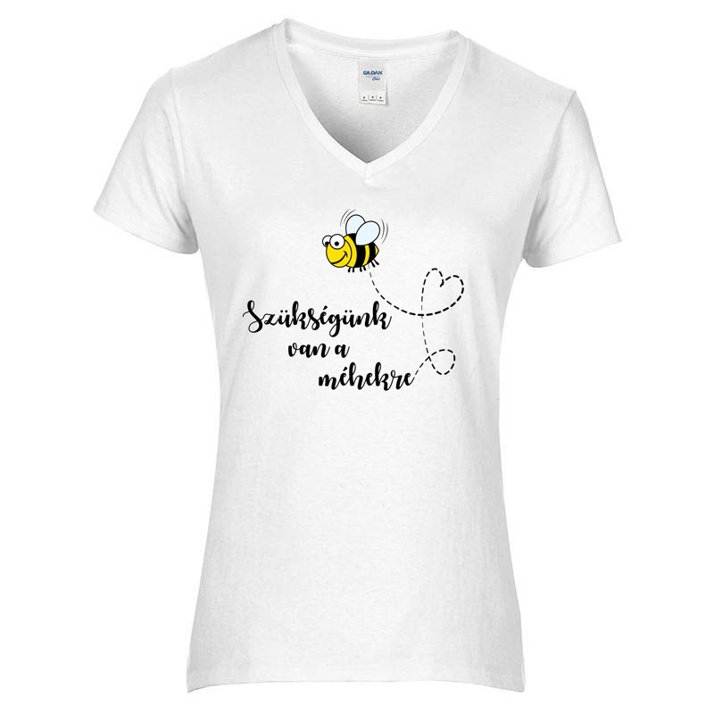 Női V-nyakú póló Szükségünk van a méhekre!